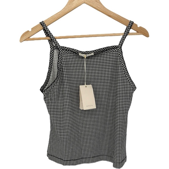 NWT DÔEN Angie Straight Neck Tank | Sz Medium | Noir La Maddalena Gingham Black - Picture 5 of 14